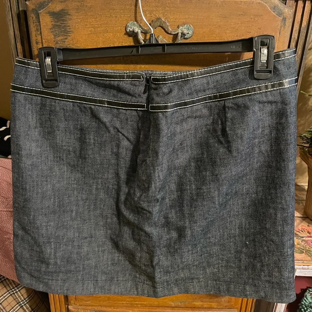 Michael Kors A-Line Mini Jean Skirt Blue Denim Faux Leather 12 like new